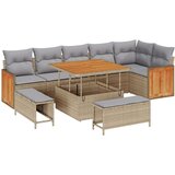  9-delni set vrtnih sof z blazinami Bež poli ratan akacija | Shoptok.si