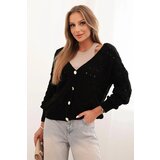 Kesi Włoski Women's openwork sweater with a V-neck and gold buttons black | shoptok.hr