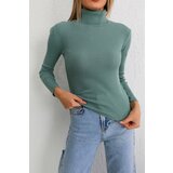 BİKELİFE Women's Green Lycra Flexible Turtleneck Knitwear Sweater Cene