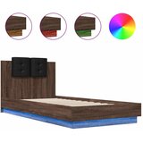  Okvir za krevet s uzglavljem i LED svjetlima boja smeđeg hrasta Smeđa 90 x 200 cm | shoptok.hr