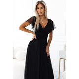 numoco basic 562-3 NASTIA Long dress with neckline and short sleeves - BLACK | shoptok.hr
