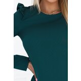 Numoco 264-2 NELL Elegancka trapezowa sukienka z falbankami na ramionach - zieleń butelkowa | Shoptok.si