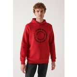 Avva Men's Red Hooded 3 Thread Fleece Inside Printed Standard Fit Regular Cut Sweatshirt cene