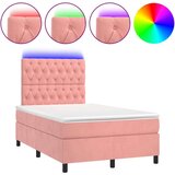 Box spring postelja z vzmetnico LED roza 120x200 cm žamet, (20789749) | Shoptok.si