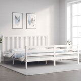The Living Store Posteljni okvir z vzglavjem bel 200x200 cm trden les - Posteljni Okvir, (21530743) | Shoptok.si