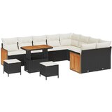 vidaXL 12 delni Vrtni Sofa Set s Prevlekami Črna Poli Ratan Akacija, 3 delni Vrtni Jedilni Set s Prevlekami Črna Poli Ratan Akacija | Shoptok.si