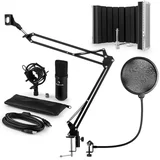 Auna MIC-900B USB V5, crni, kondenzatorski mikrofon, nosač mikrofona, apsorpcijski panel, pop filter