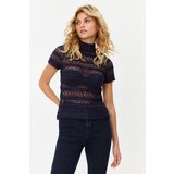 Trendyol navy blue lace regular/normal pattern high collar knitted blouse Cene