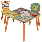 Kinder Home Dječji stol s 2 stolca, komplet od drva za učenje, igru, crtanje, hranjenje - Safari Cijene