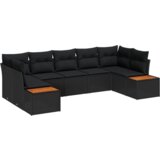 vidaXL 7-delni Vrtni Kavč Set z Blazinami Črn Poli Ratan Akacija | Shoptok.si