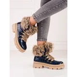 SHELOVET Women's fur trappers blue