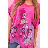 Kesi Włoski Women's cotton shirt with butterflies and flowers pink | Shoptok.si