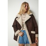Happiness İstanbul Women's Brown Shearling Suede Coat Cene