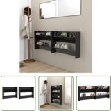 The Living Store Stenska omarica za čevlje 2 kosa visok sijaj črna 80x18x60 cm - Stenska Omarica Za Čevlje, (21744480) Cene