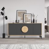 Marckeric Črna/v naravni barvi nizka komoda v hrastovem dekorju 180x82 cm Vae – | Shoptok.si