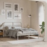 Maison Chic Kovinski Posteljni okvir - Dvoposteljna postelja - Zakonska postelja z vzglavjem bel 140x200 cm, (21693166) | Shoptok.si