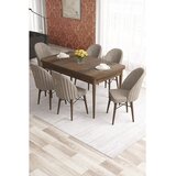 Hanah home trpezarijski set Elf, sto na razvlačenje i 6 stolica, ploča u dekoru drveta Baroque, kapućino tkanina Babyface | Eponuda.com