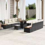 vidaXL 11-dijelni vrtni kauč set s jastučićima - Crni poli ratan akacija | shoptok.hr