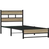 vidaXL Kovinski posteljni okvir brez vzmetnice sonoma hrast 80x200 cm | Shoptok.si