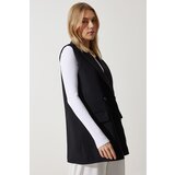 Happiness İstanbul Woman's Black Shawl Collar Double Breasted Woven Vest | Shoptok.si