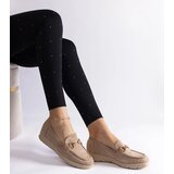 Gemre Beige perforated women's loafers made of eco suede Sandoval | Shoptok.si
