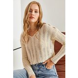 Bianco Lucci Women's Openwork Knitted Knitted Sweater Cene