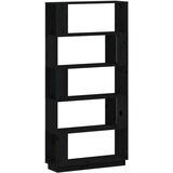 Furnova Knjižna omara/pregrada črna 80x25x163,5 cm trdna borovina, (21950849) | Shoptok.si