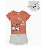 CA komplet za bebe, Majica, Šorts, Kapica, Winnie Pooh, Braon-beli