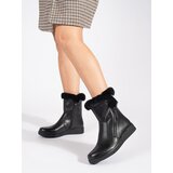 Sergio Leone Women's padded black leather ankle boots with fur | shoptok.hr