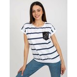 Fashion Hunters White and dark blue striped blouse with decorative pocket Cene