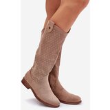 S. BARSKI Flat Heeled Boots With Perforated Pattern Beige S.Barski | Shoptok.si