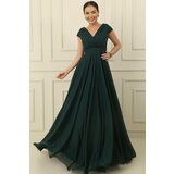 By Saygı Double Breasted Neck Nail Sleeve Full Circle Flared Lined Chiffon Tulle Long Dress Cene