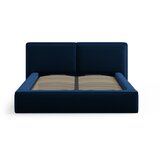 Cosmopolitan Design Temno modra žametna oblazinjena zakonska postelja s prostorom za shranjevanje in z letvenim dnom 180x200 cm Arendal – | Shoptok.si