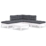 The Living Store Vrtna sedežna garnitura 6-delna z blazinami bela borovina - Vrtna Sedežna Garnitura, (21459507) | Shoptok.si