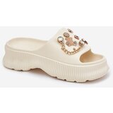 Boto Ladies Foam Slippers With Golden Clips Light Beige Hortiana | shoptok.hr