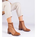 Gemre Brown Mesh Block Heel Ankle Boots Melarka | shoptok.hr