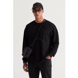 AC&Co / Altınyıldız Classics Men's Black Loose Fit Fleece 3 Thread Crew Neck Jacquard Sweatshirt Cene