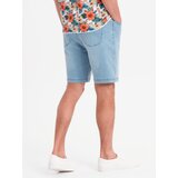 Ombre Men's shorts with elastic waistband and wash effect - light blue | ePonuda.com