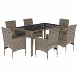  7-dijelni vrtni blagovaonski set s jastucima poliratan i staklo Siva 150 x 90 x 75 cm | shoptok.hr