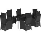  7-dijelni vrtni blagovaonski set s jastucima crni od poliratana Crna Dužina stola 160 cm | shoptok.hr