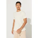 ALTINYILDIZ CLASSICS Men's Ecru Long Fit Crew Neck 100% Cotton Short Sleeve T-Shirt