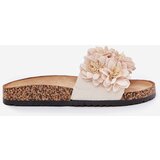 Boto Women's Cork Sole Slippers With Flowers Beige Ferenza | shoptok.hr