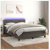  Box spring postelja z vzmetnico LED temno siva 140x190 cm žamet | Shoptok.si
