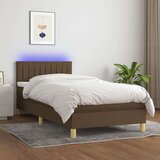  Box spring postelja z vzmetnico LED temno rjava 100x200cm blago, (20723637) Cene