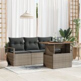 vidaXL 5 Komadni Vrtni Sofa Set s Jastučićima Siva Poly Rattan Acacia, 2-Sjedalna Vrtna Sofa s Jastučićima Siva Poly Rattan | shoptok.hr