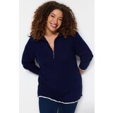 Trendyol curve navy blue wide fit zippered knitwear sweater Cene