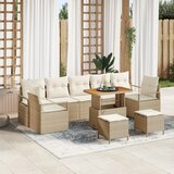 vidaXL 10-delni vrtni sofa komplet z blazinami bež poli ratan akacija | Shoptok.si