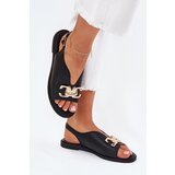 EVENTO Women's Flat Sandals With Golden Decoration Black Amelira Cene