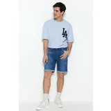 Trendyol Navy Blue Men's Regular Fit Scratched Destroyed Denim Jeans Shorts & Bermuda