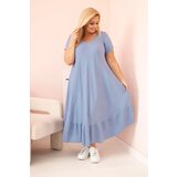 Kesi Włoski Plus size women's dress with short sleeves and ruffle made of light viscose denim | shoptok.hr